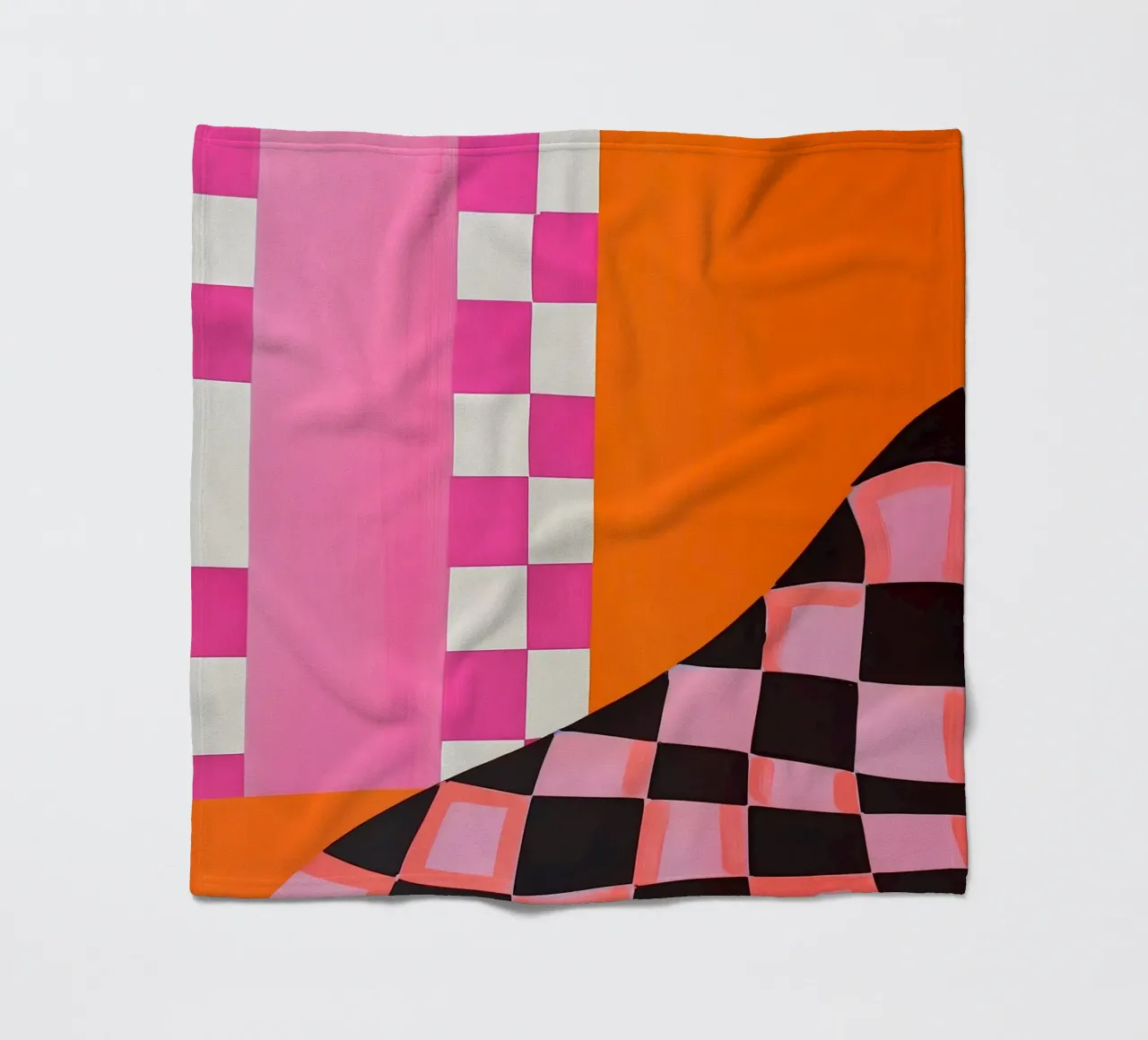 Pink and Orange Abstract Checks coperta in pile da Gypsy Galleria