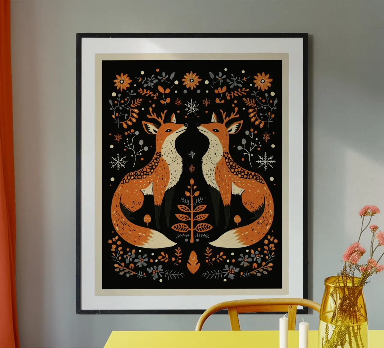 Art Folk Fox Print | Décor Scandinave Yule poster avec cadre en aluminium de Farlane