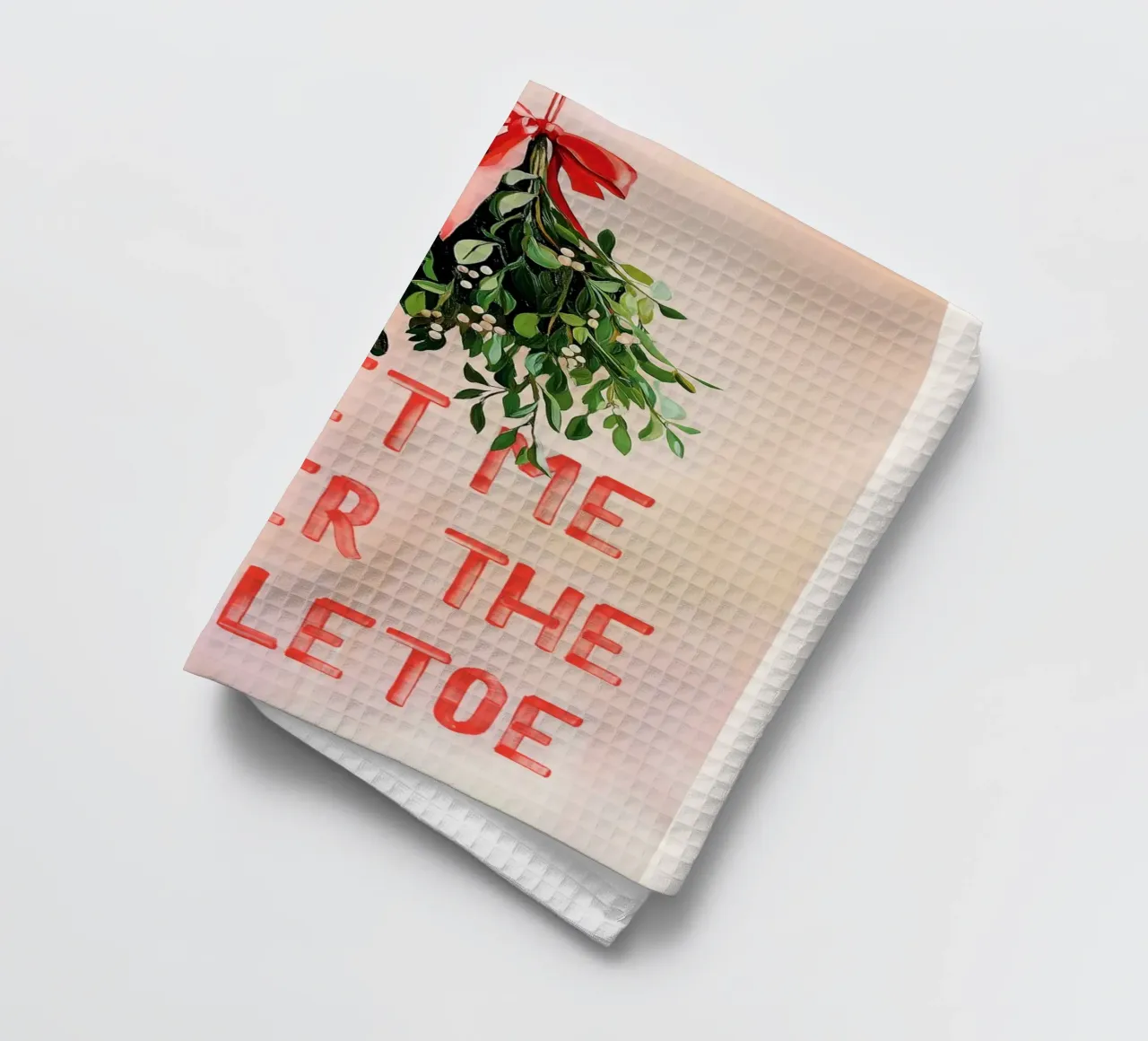 Meet Me Under The Mistletoe Christmas Art tea towel by Farlane