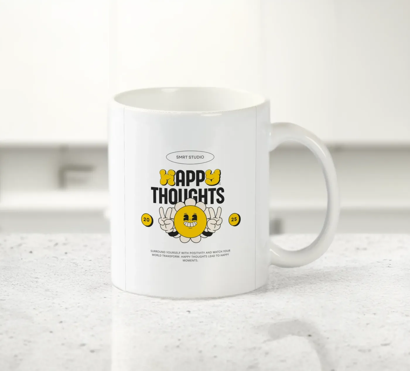 HAPPY THOUGHTS ceramic mug by SMRT STUDIO