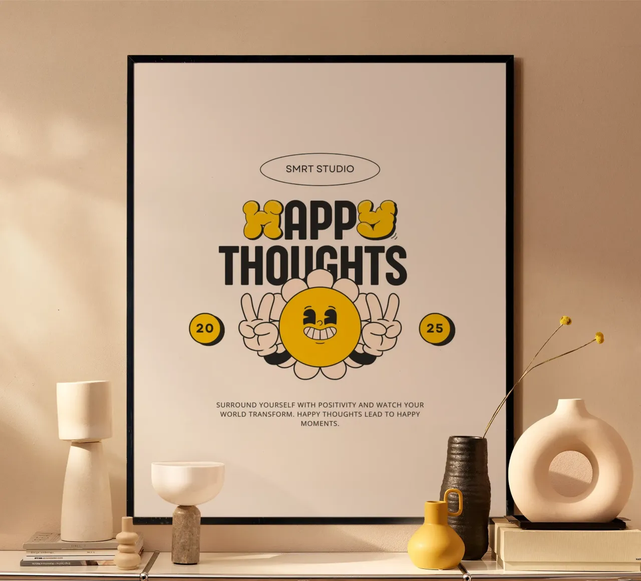 HAPPY THOUGHTS poster with aluminum frame by Einfach Uebel