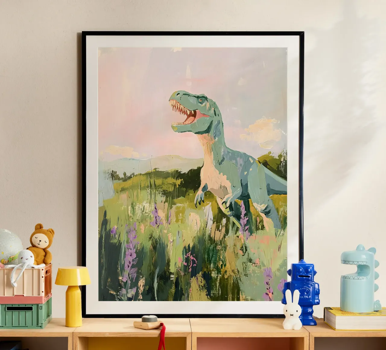 The T-Rex poster con telaio in legno da Gypsy Galleria