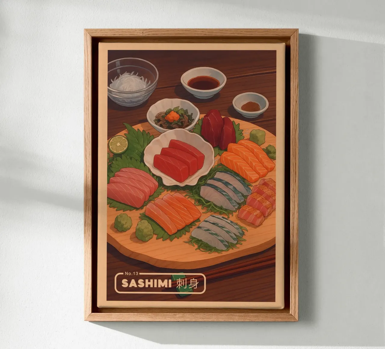 Set di sashimi in stile anime - Serie di piatti giapponesi n. 12 tela con Cornice a cassetta da japanfox