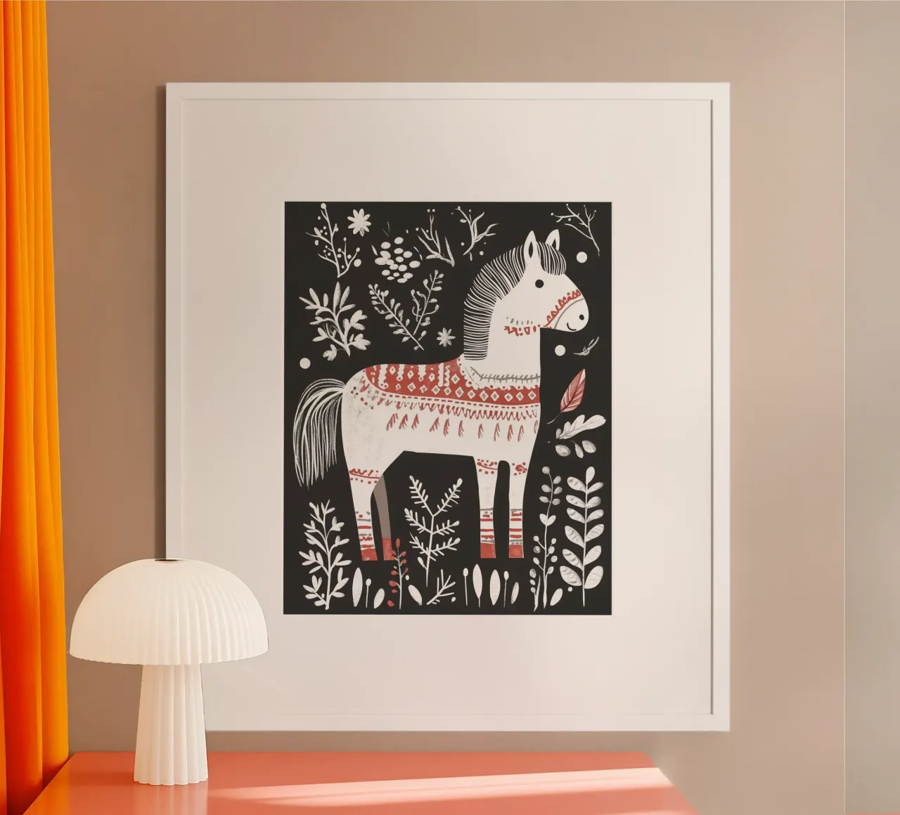 Swedish Dala Horse Christmas Hygge Yule Art poster with plastic frame by Farlane