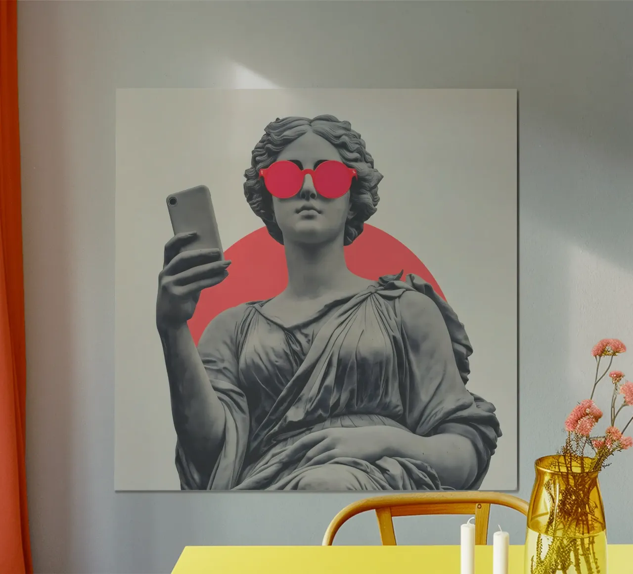 Selfie con la scultura della dea greca Afrodite poster con telaio in legno da Farlane