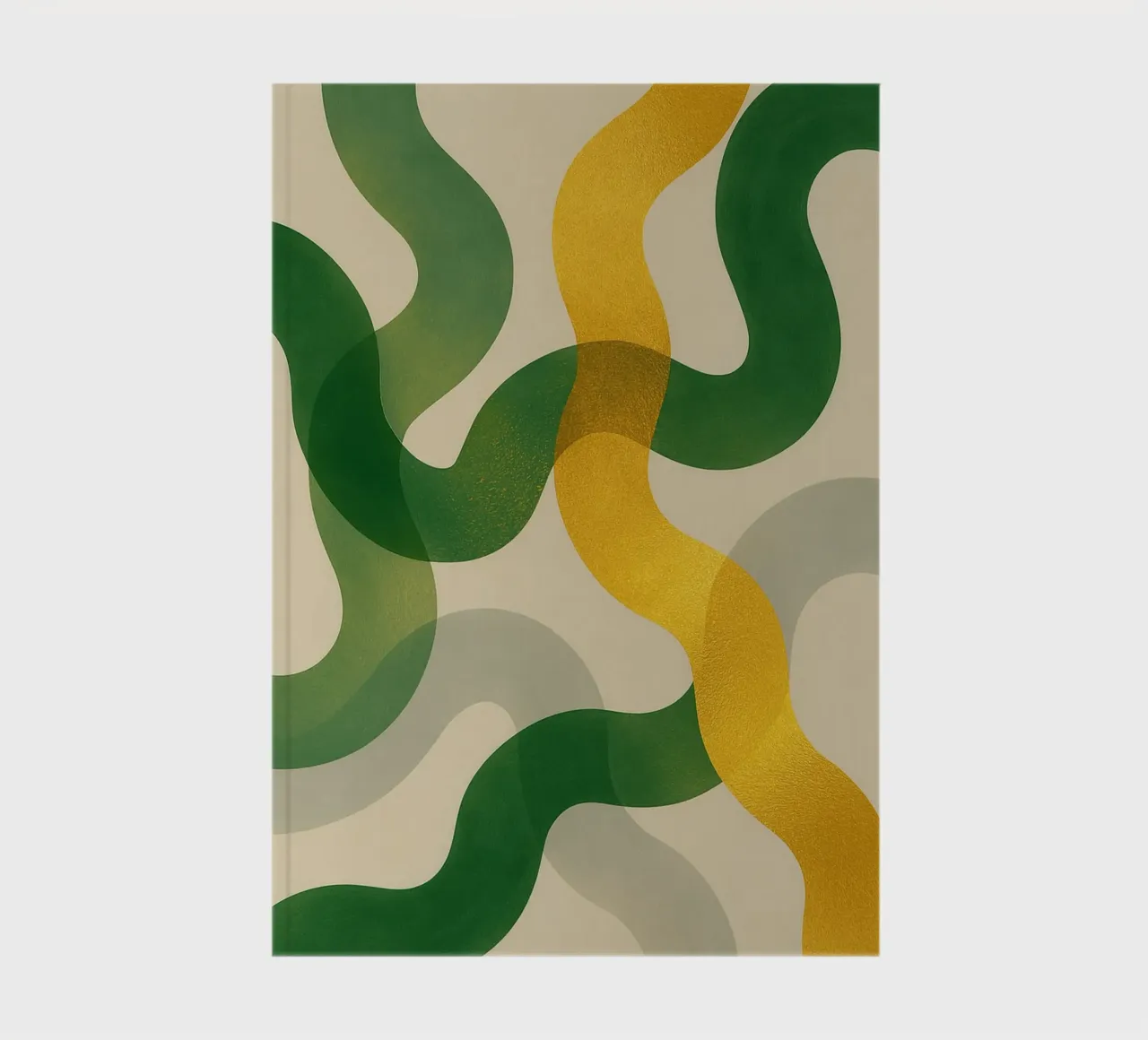 Abstract Wall Art with Gold, Green & Gray Translucent Waves notebook by Aquarevo