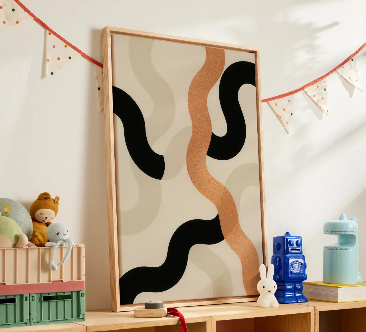 Golven in wit, zwart en roségoud canvas met Baklijst van Aquarevo