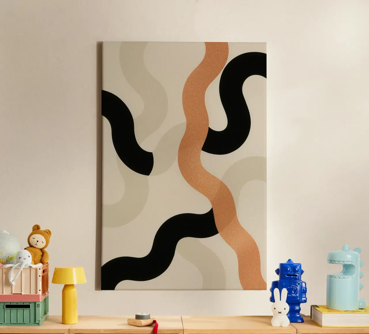 Golven in wit, zwart en roségoud canvas met Baklijst van Aquarevo