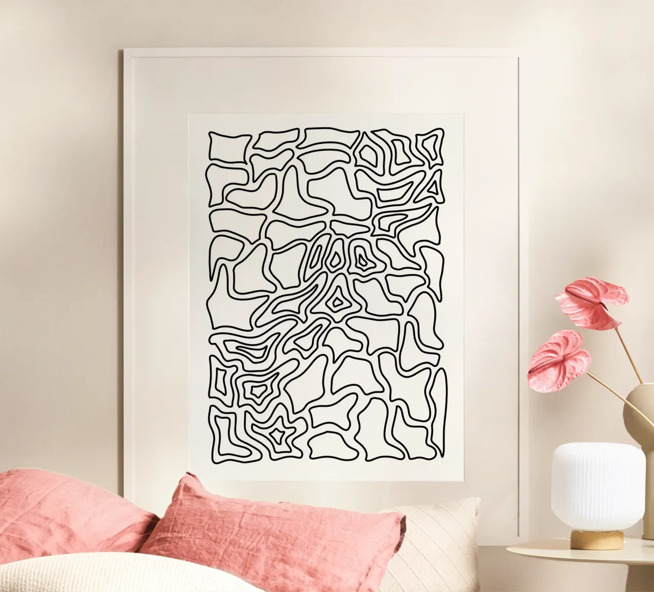 Minimalist Line Motif Poster mit Holzrahmen von MODERN NUANCE