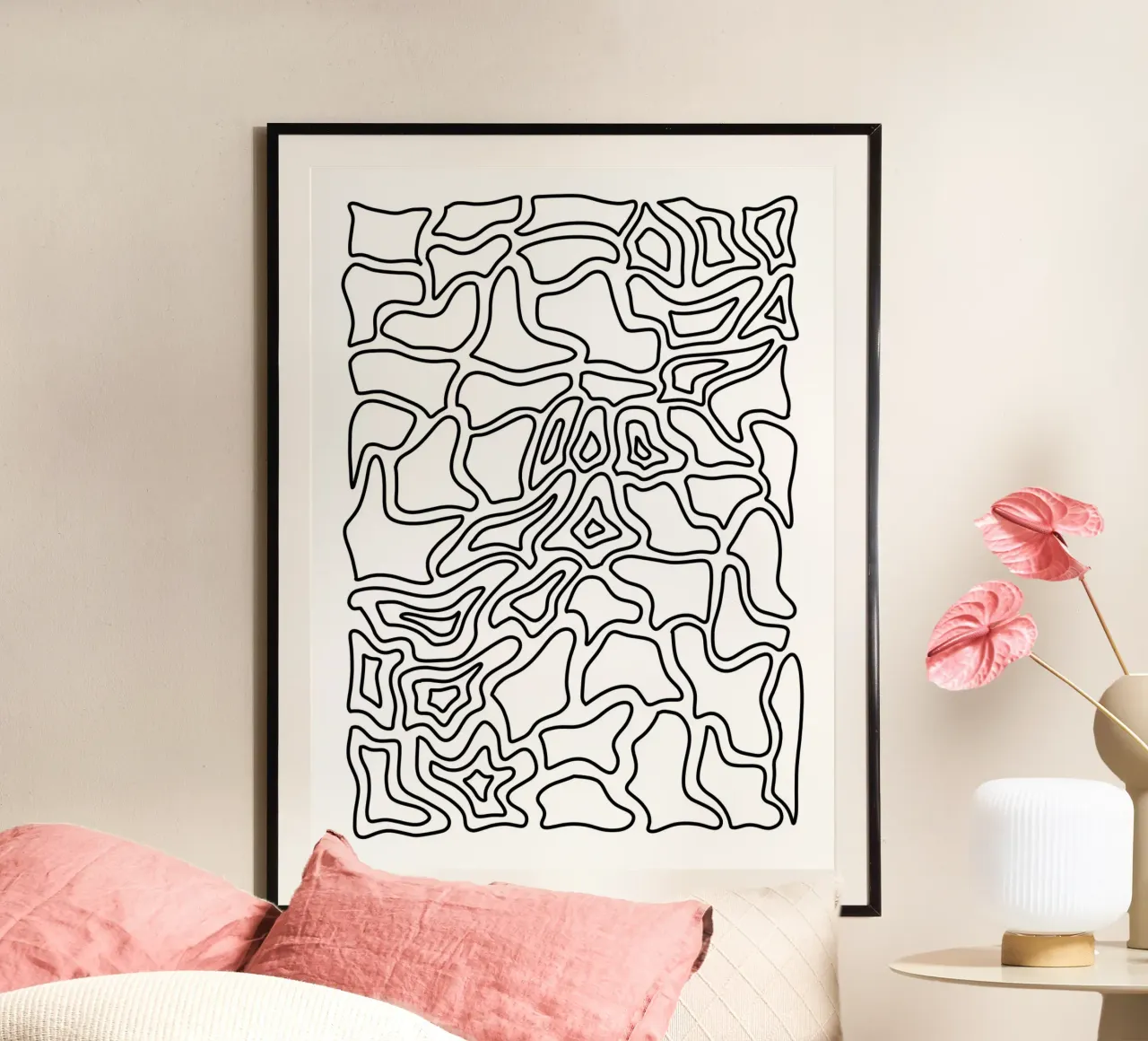 Minimalist Line Motif Poster mit Holzrahmen von MODERN NUANCE