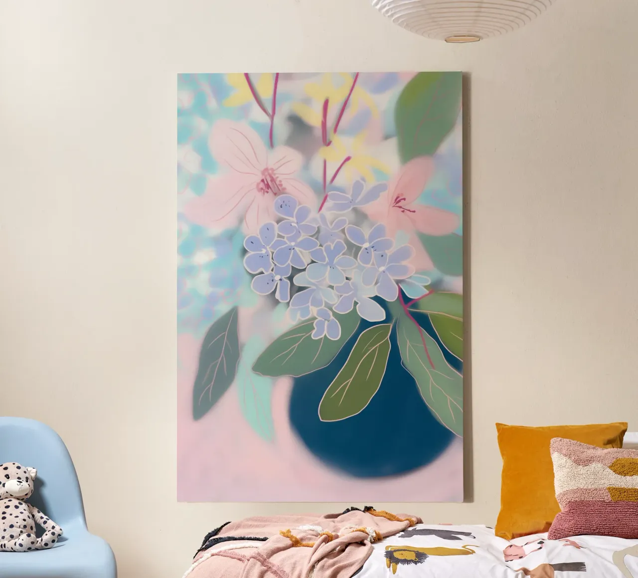Zachte bloempotbloesems canvas met Baklijst van Carinaprint