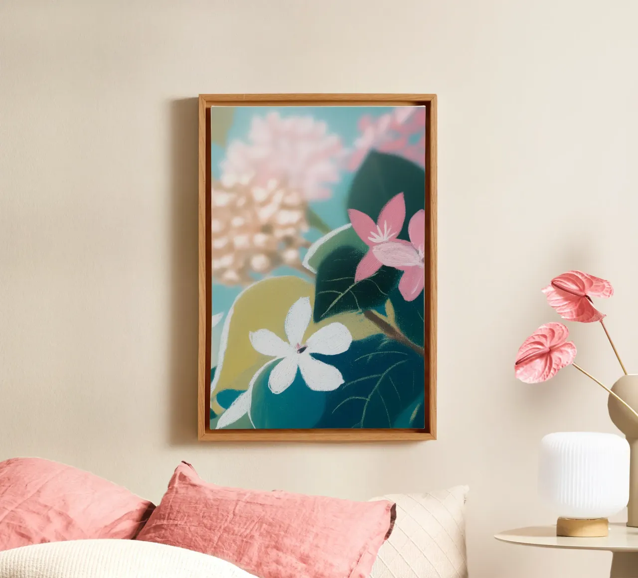Delicate bloemkunst canvas met Baklijst van Carinaprint