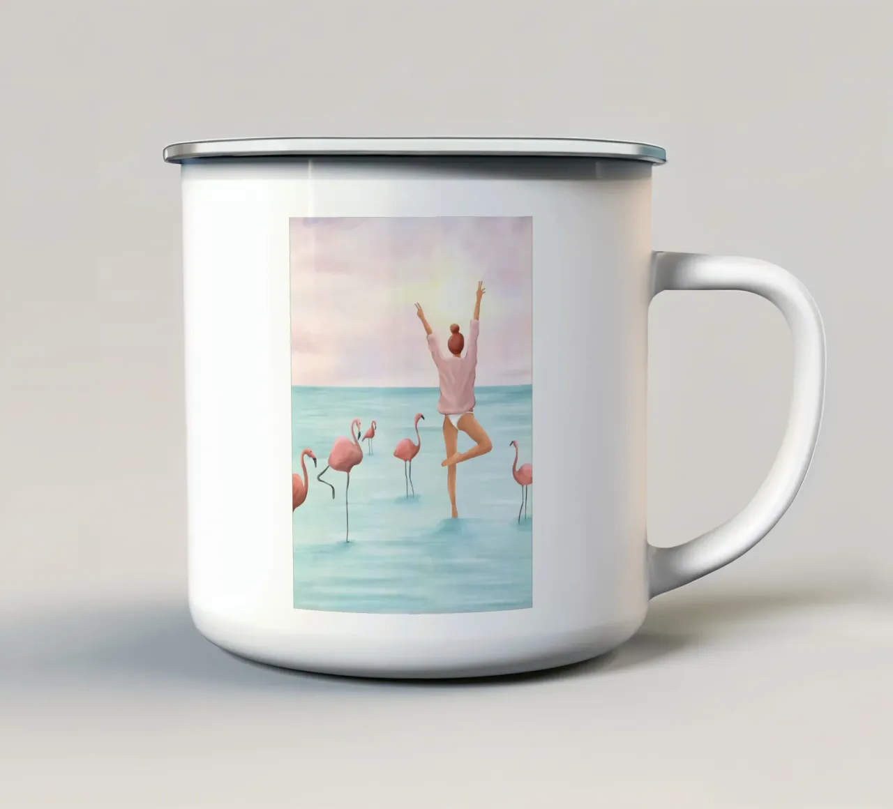 Big Flamingo tazza in smalto da Flow Line
