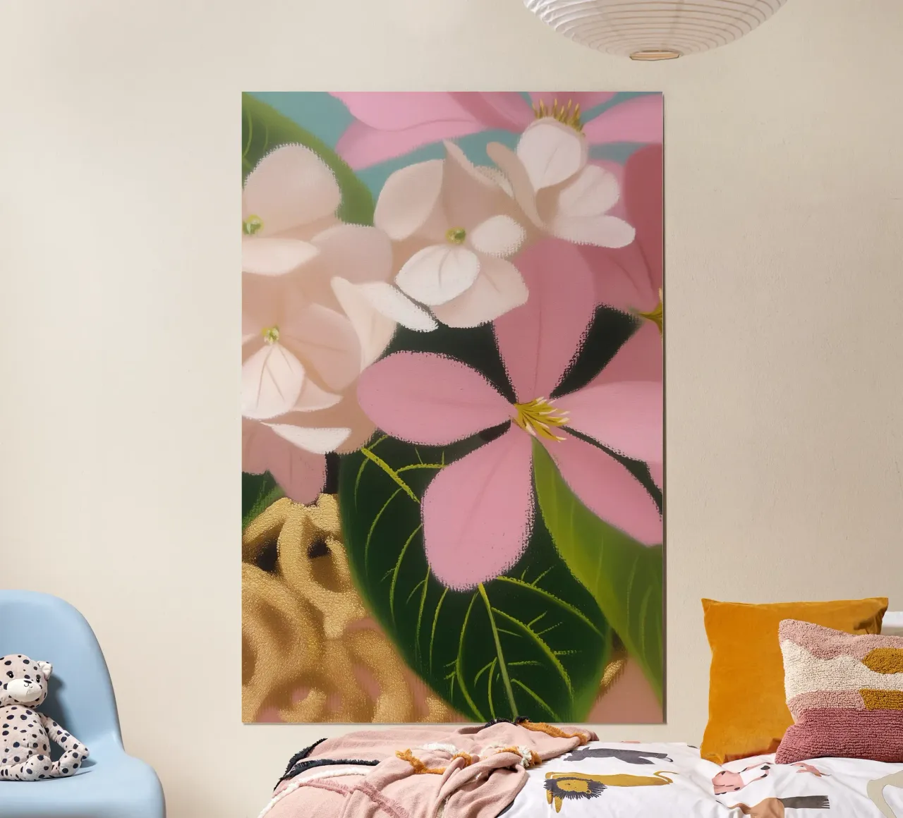 Magia floreale in oro pastello poster con telaio in legno da Carinaprint