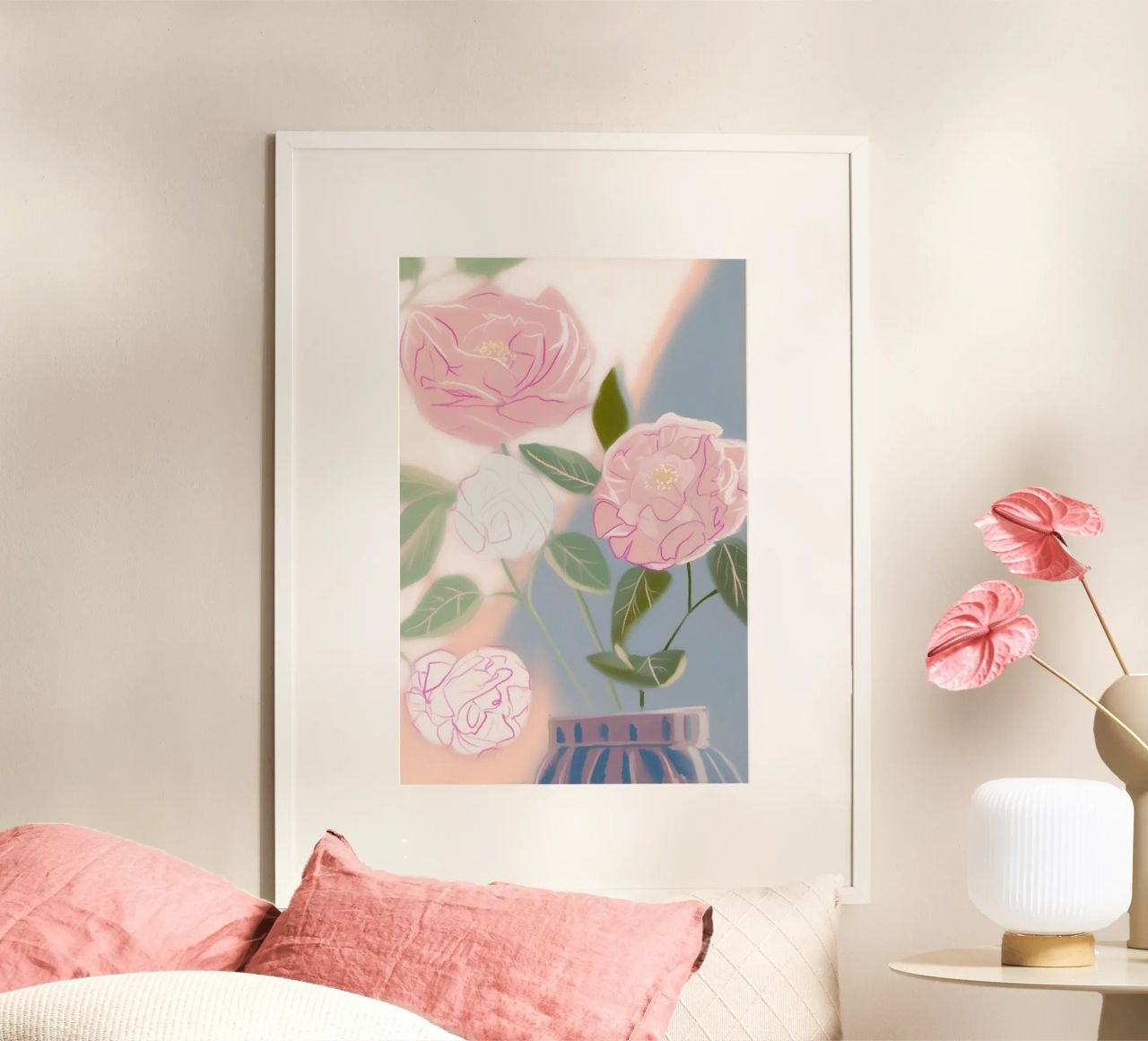 Delicada visión de flores rosas poster de Carinaprint