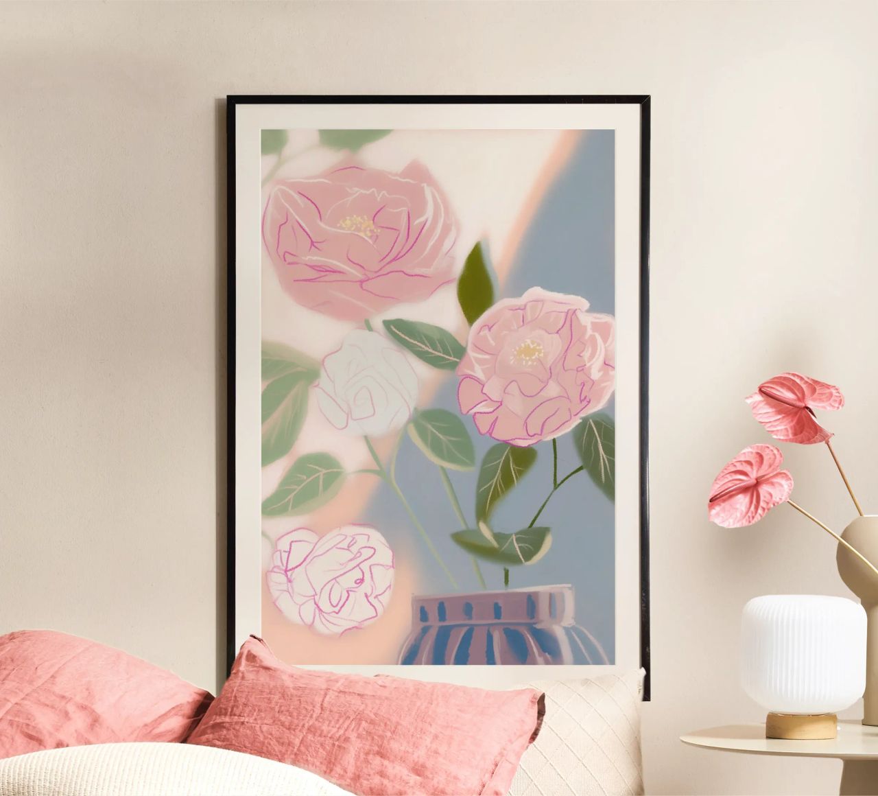 Delicada visión de flores rosas poster de Carinaprint