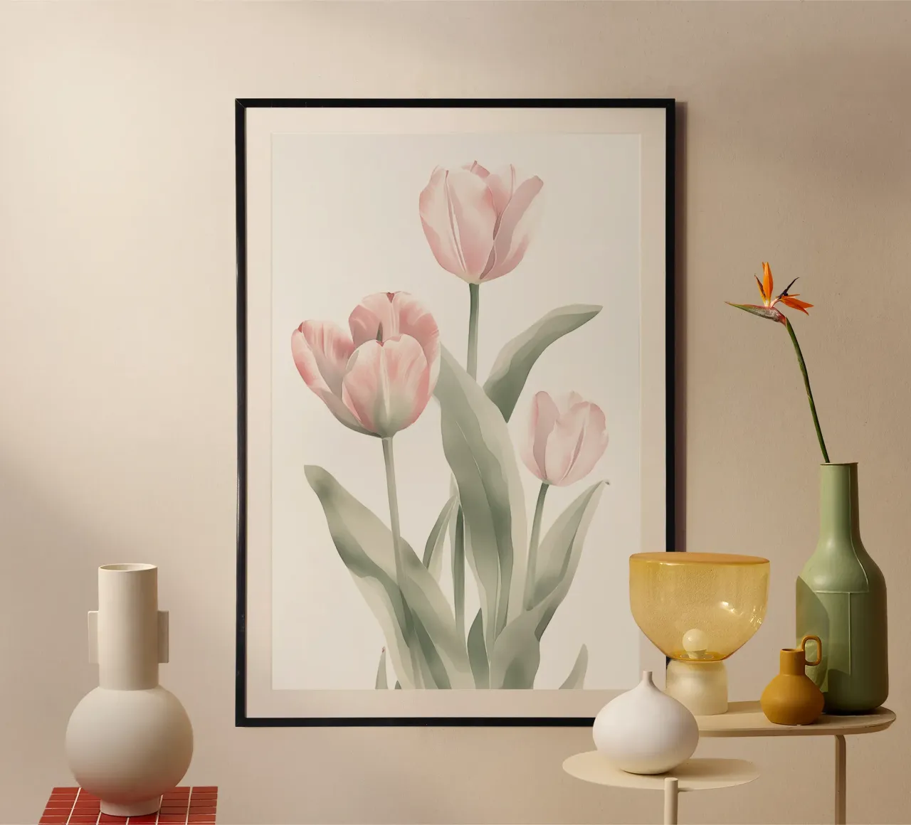 Magia dei tulipani rosa poster con telaio in alluminio da Carinaprint