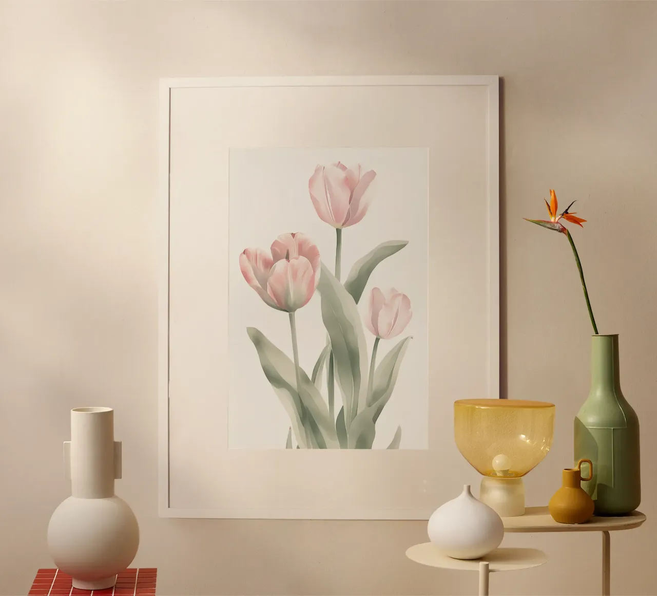 Magia dei tulipani rosa poster con telaio in alluminio da Carinaprint