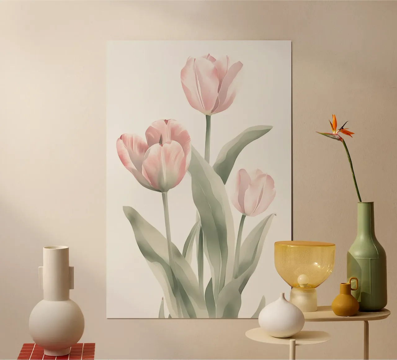 Magia dei tulipani rosa poster con telaio in alluminio da Carinaprint