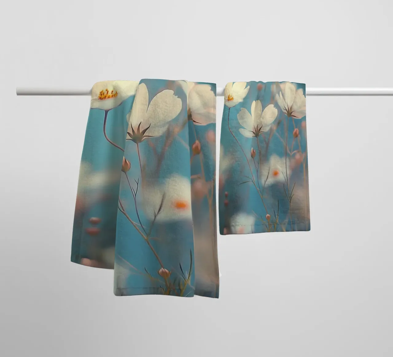 Romantic white flowers towel by Carinaprint