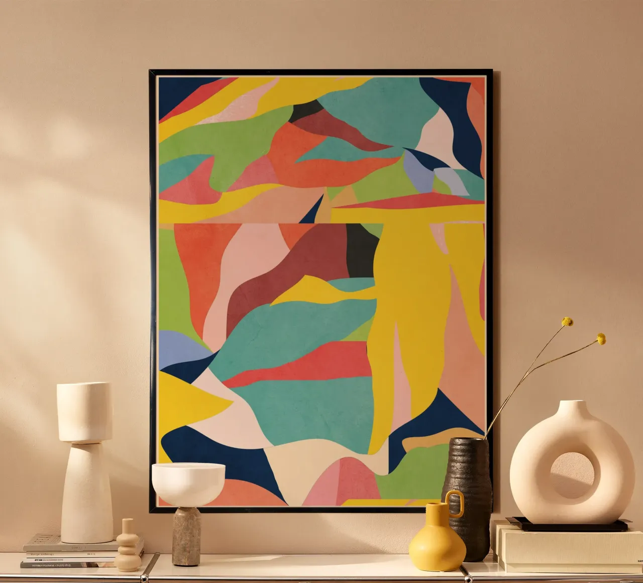 Kleurrijke abstracte kunst poster met aluminium frame van ThingDesign