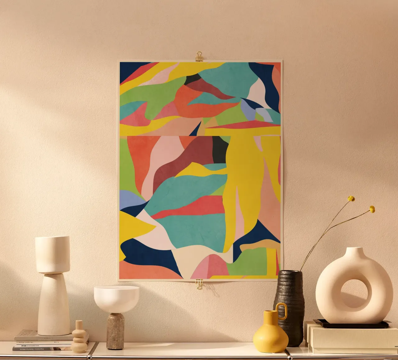 Kleurrijke abstracte kunst poster met aluminium frame van ThingDesign