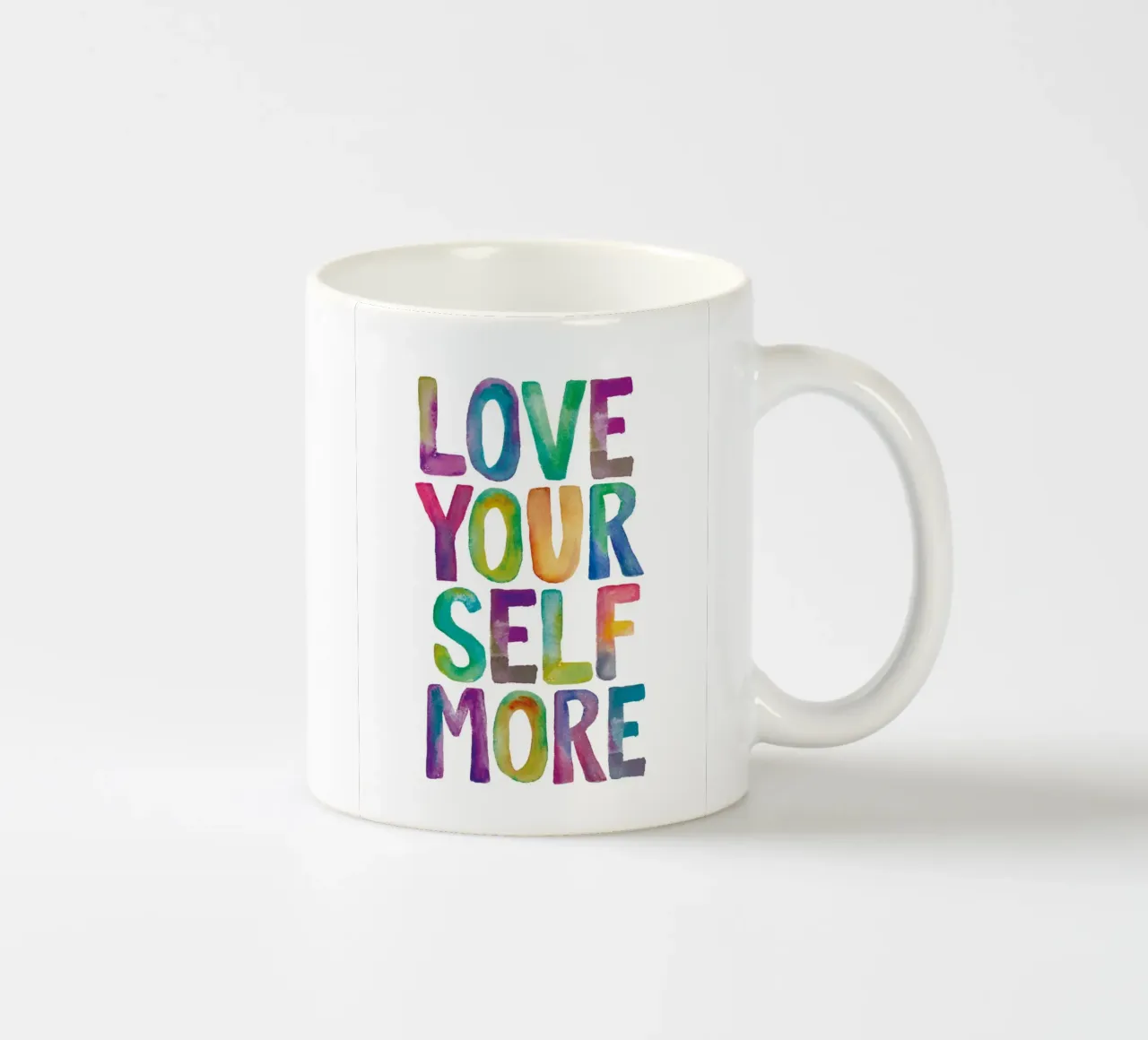 Love Your Self More Aquarel Regenboog Typografie Ontwerp keramische mok van THE MOTIVATED TYPE