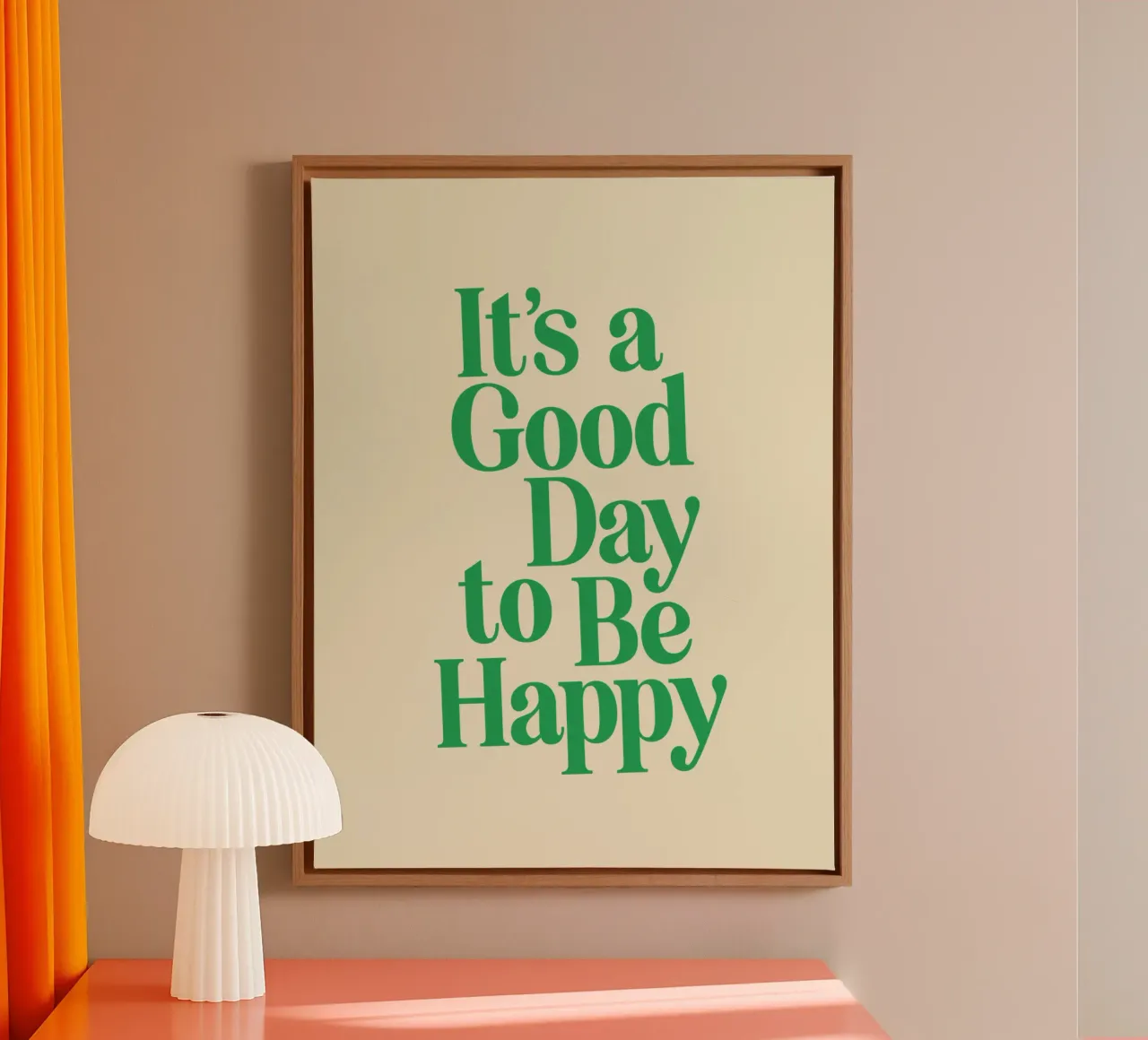 It's a Good Day to Be Happy Uplifting Minimalist Typografie canvas with Floater frame by THE MOTIVATED TYPE