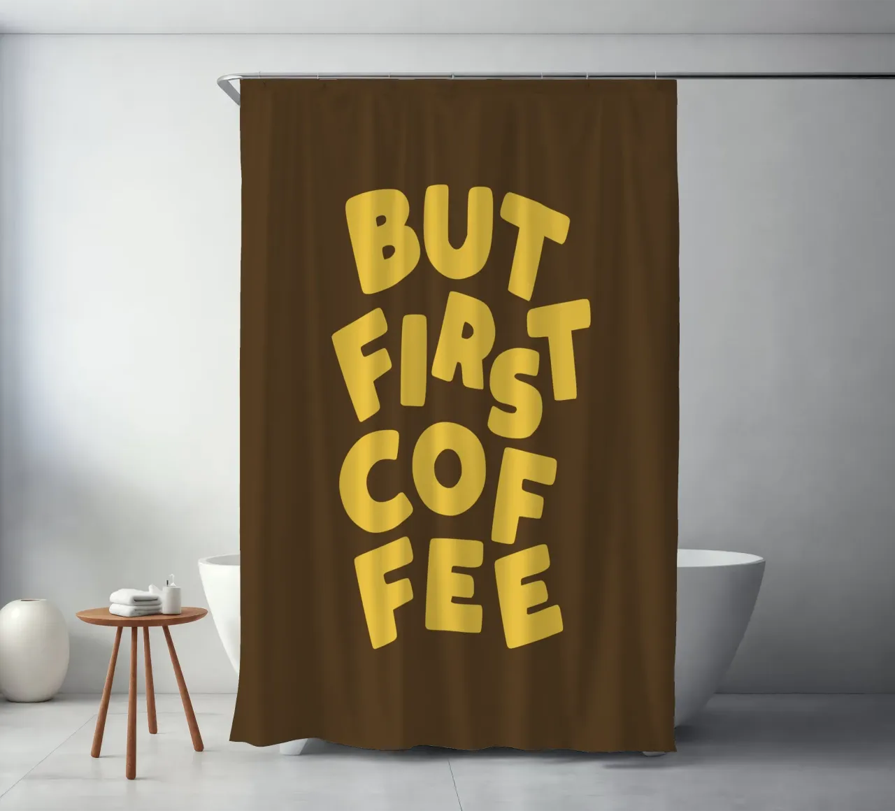 But First Coffee Morning Caffeine Motivational Typography shower curtain by THE MOTIVATED TYPE