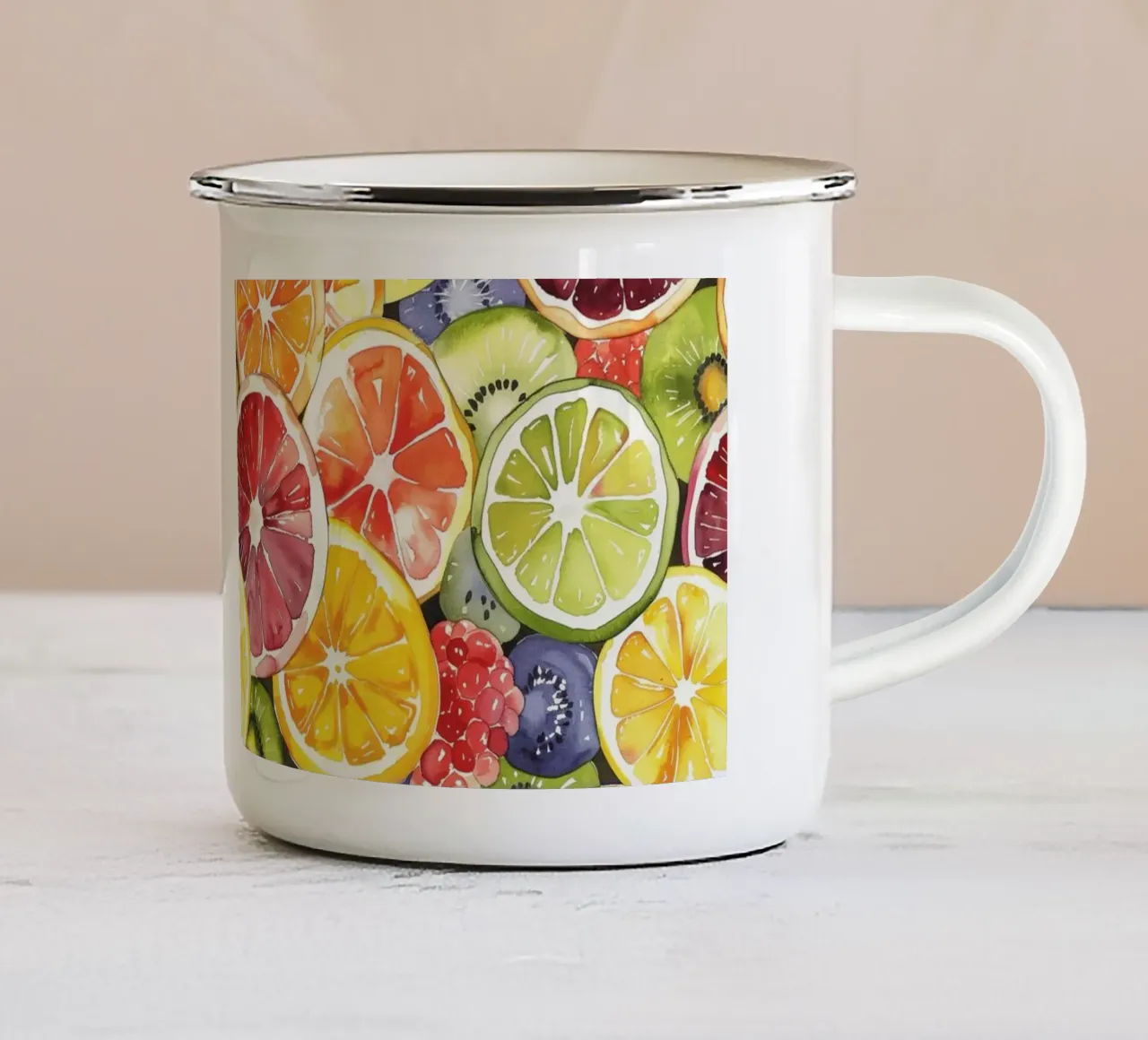 Summer Fruits tazza in smalto da Sunflower Soul Studio