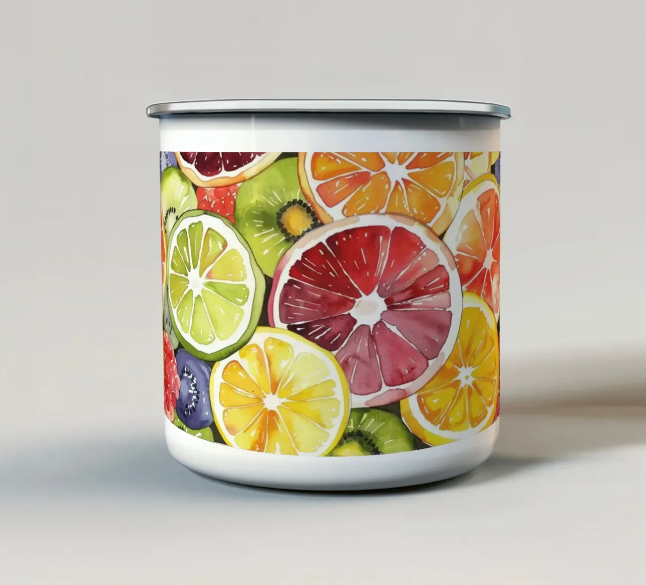 Summer Fruits tazza in smalto da Sunflower Soul Studio