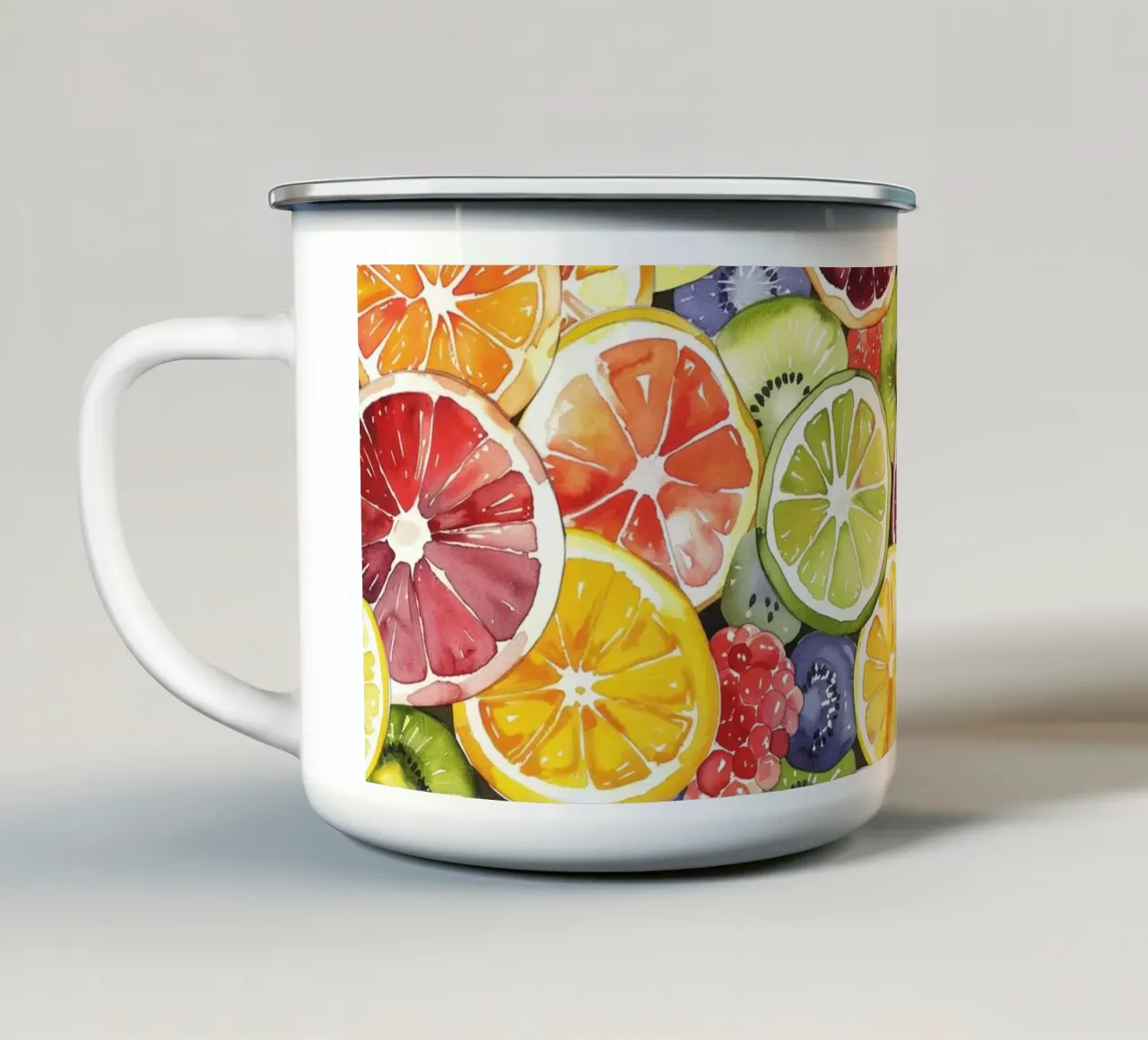 Summer Fruits tazza in smalto da Sunflower Soul Studio