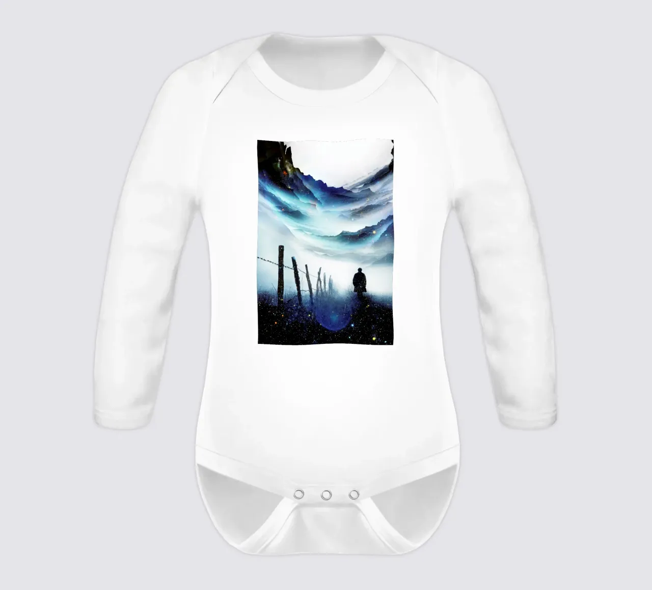 The Abyss a Star Time Traveler long-sleeve baby romper by Stoian Hitrov