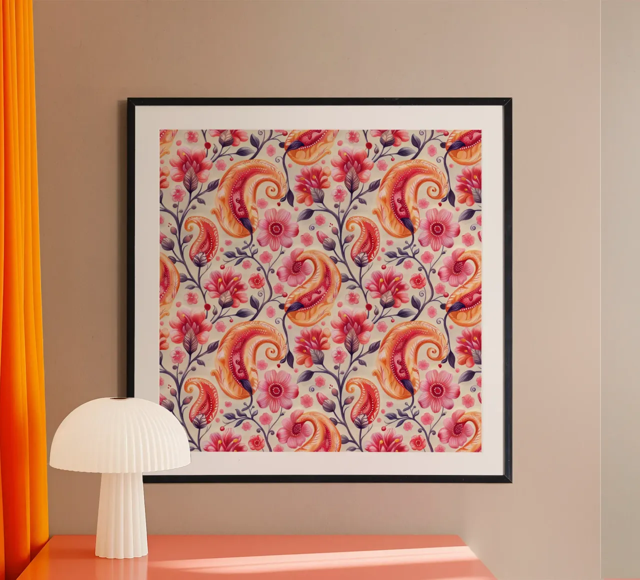 Unique Pink and Orange Paisley poster da Sunflower Soul Studio