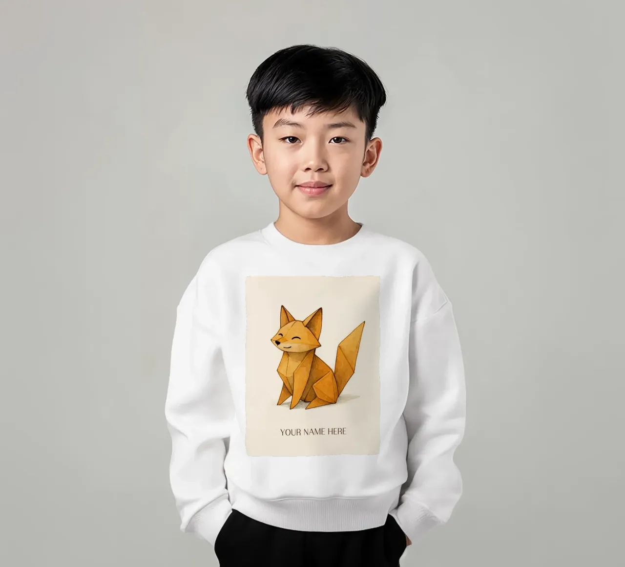 Zorro de origami con nombre personalizado sudadera para niño de japanfox