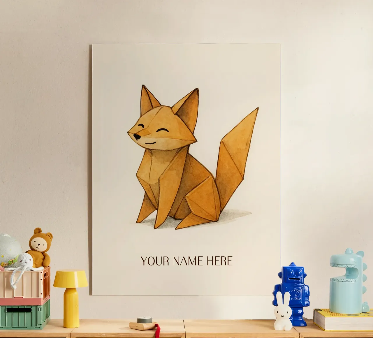 Zorro de origami con nombre personalizado metacrilato de japanfox