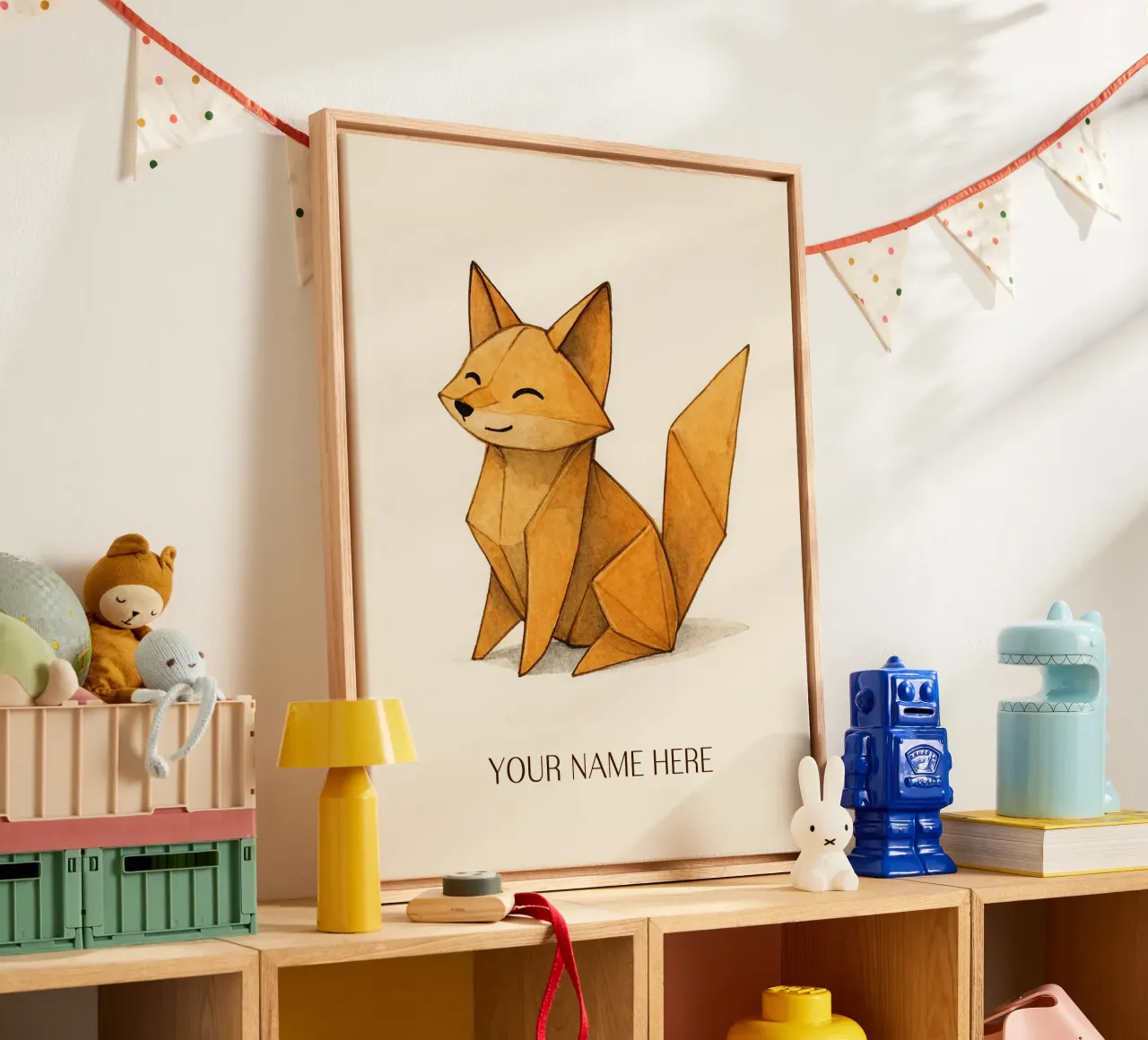 Origami fox with personalised first name canvas by japanfox