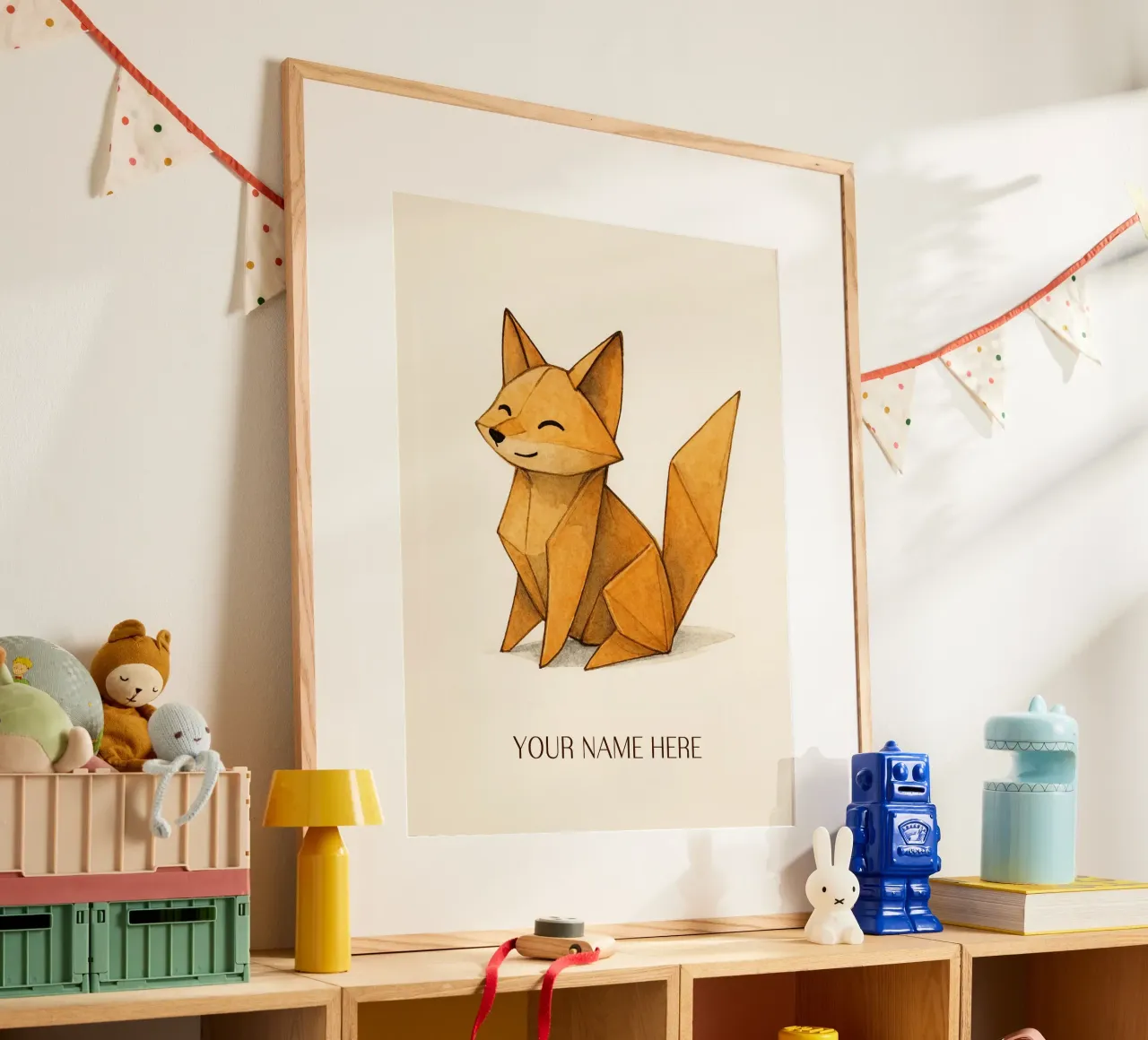 Zorro de origami con nombre personalizado hahnemühle de japanfox