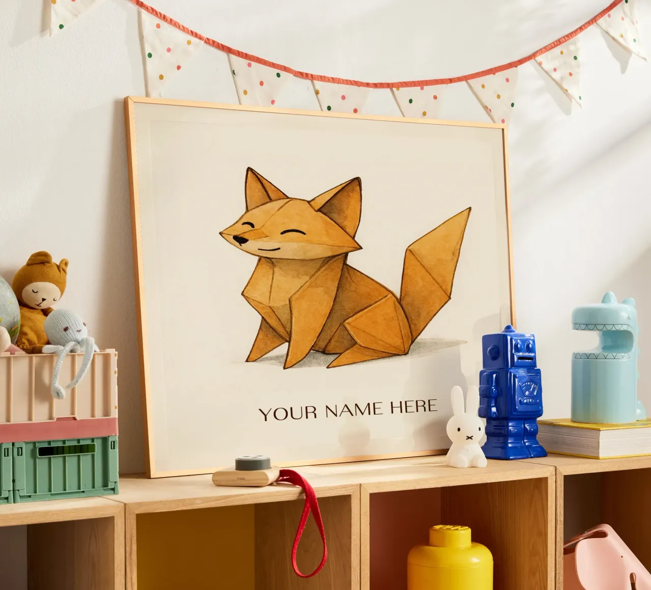 Zorro de origami con nombre personalizado hahnemühle de japanfox