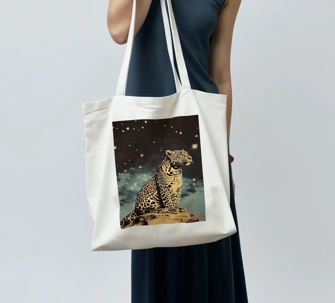 Leopardo - Un lampo nella notte borsa in juta da Nikis Art Studio