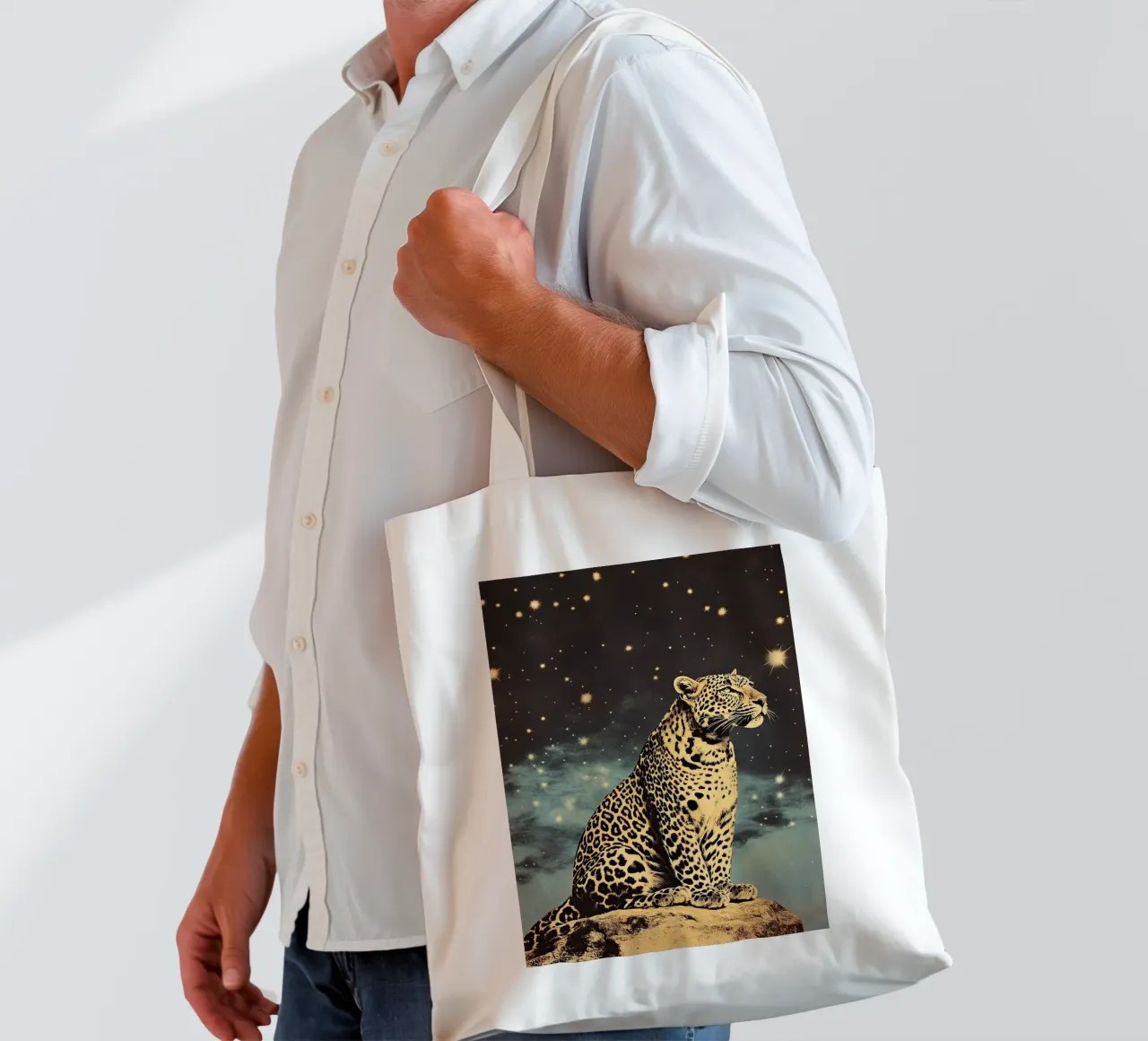 Leopardo - Un lampo nella notte borsa in juta da Nikis Art Studio