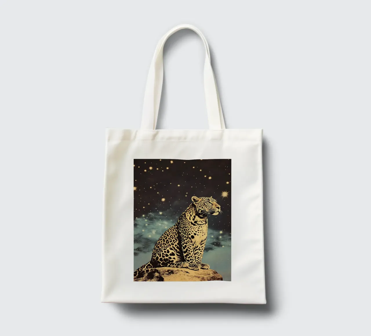 Leopardo - Un lampo nella notte borsa in juta da Nikis Art Studio
