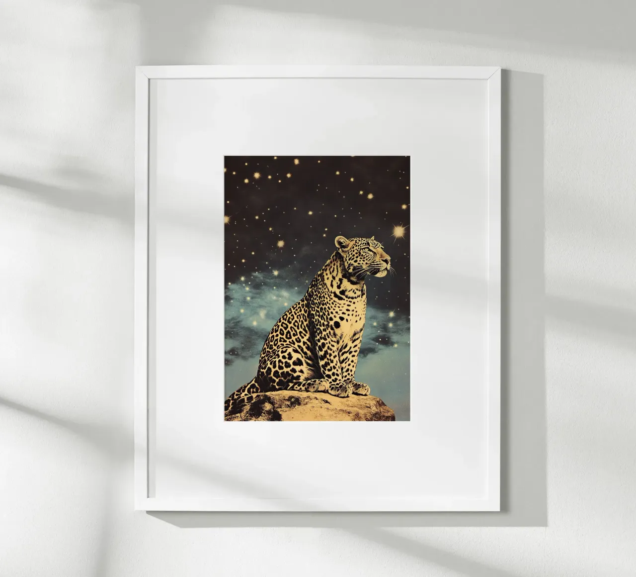 Leopardo - Un lampo nella notte poster con telaio in legno da Nikis Art Studio
