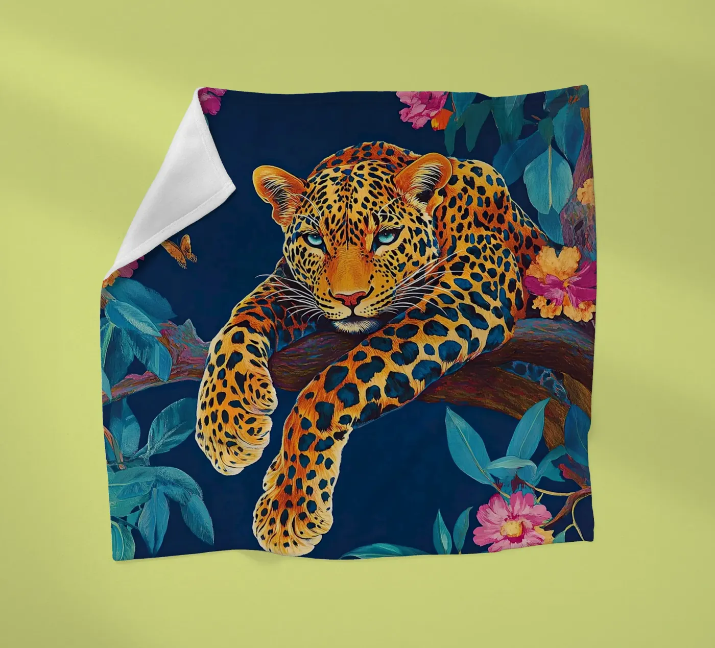 Leopard "Hidden Fire" fleece blanket by ArtByNiki
