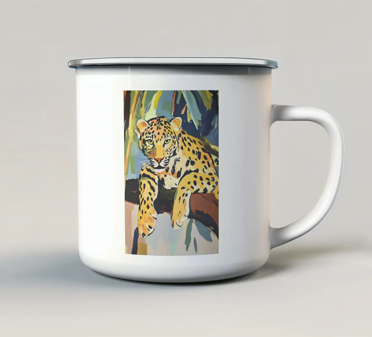 Leopardo "Apparizione fugace tazza in smalto da Nikis Art Studio