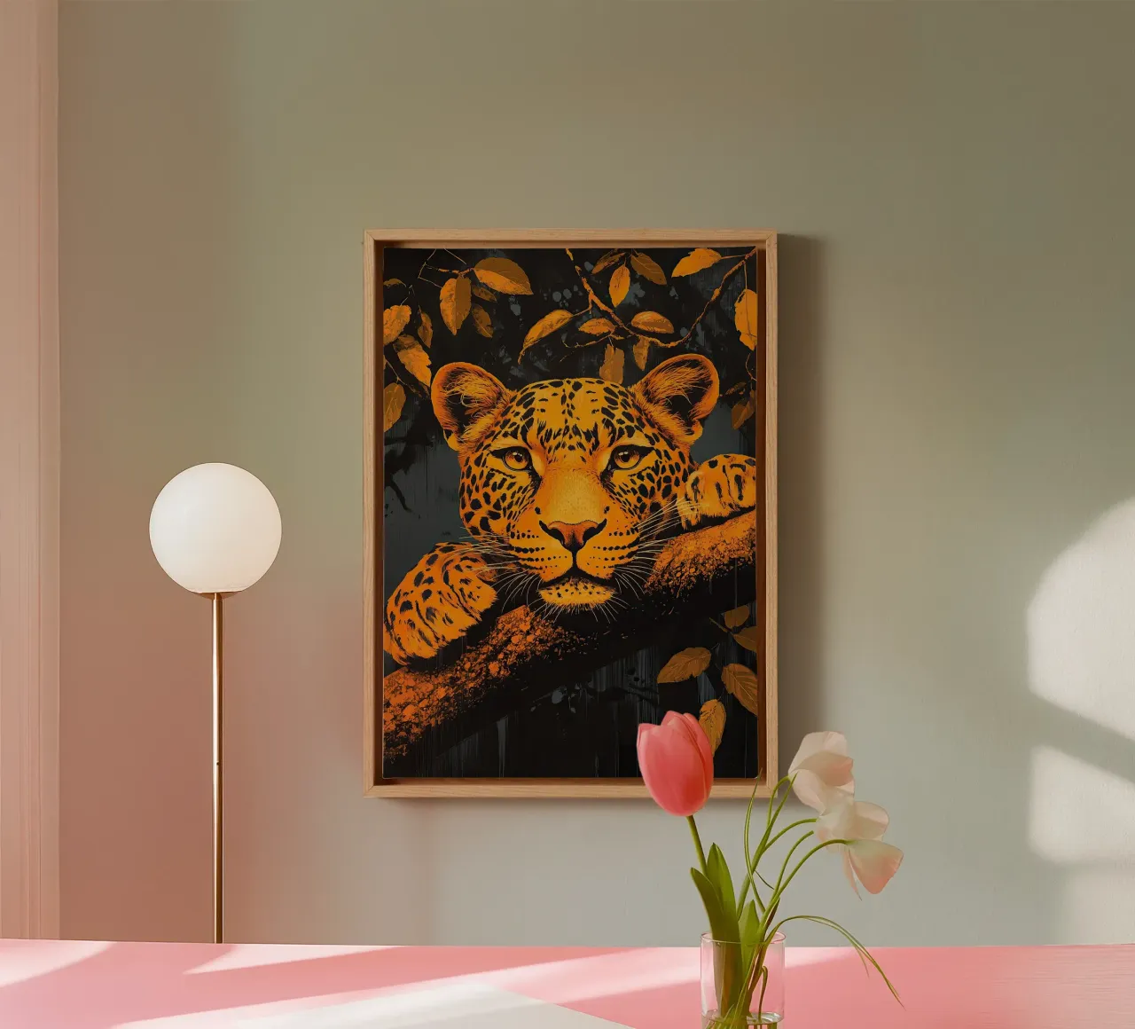 Leopard "The melody of the jungle" canvas with Floater frame by Nikis Art Studio