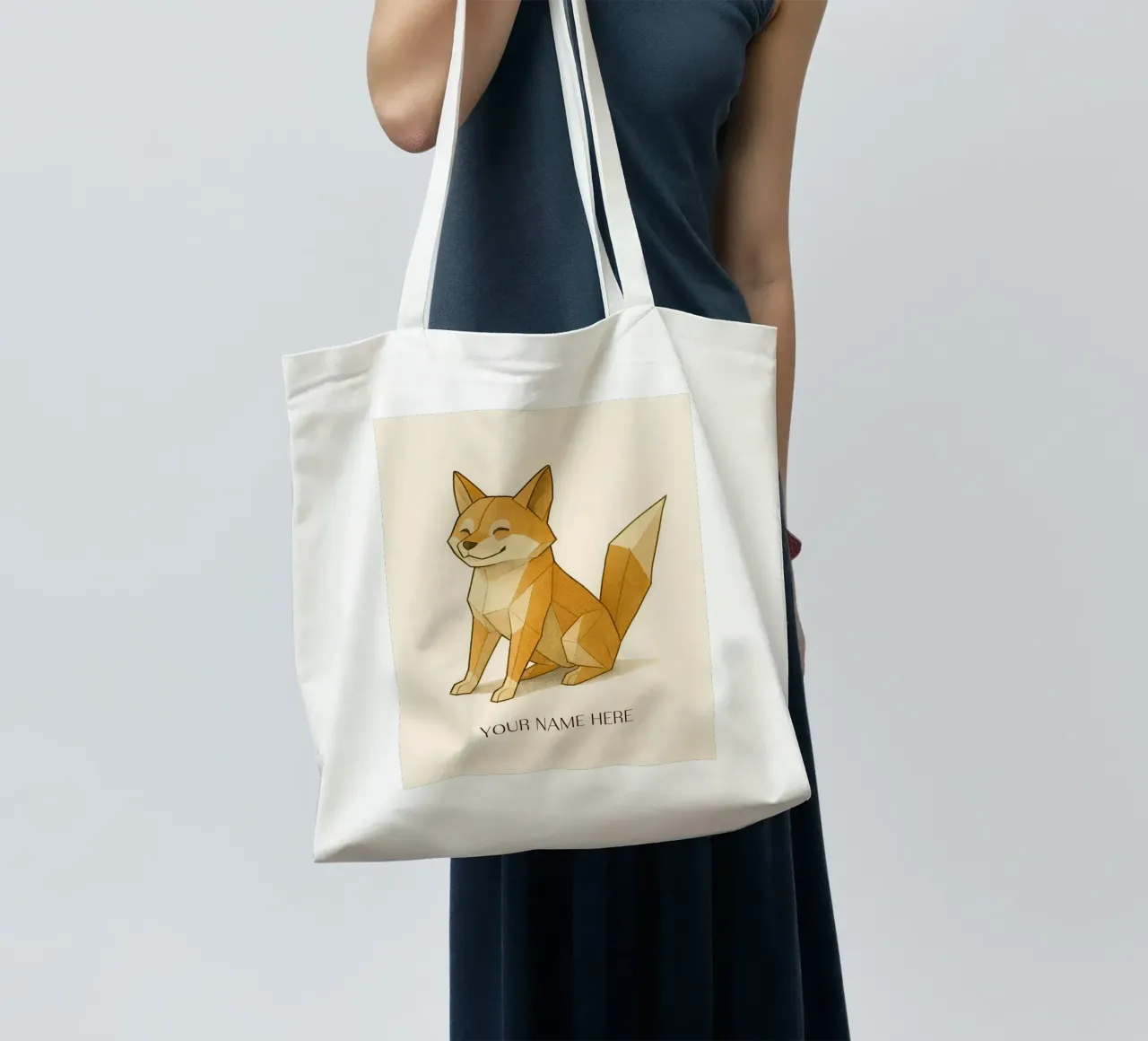 Origami Shiba Inu met gepersonaliseerde voornaam jute draagtas van japanfox