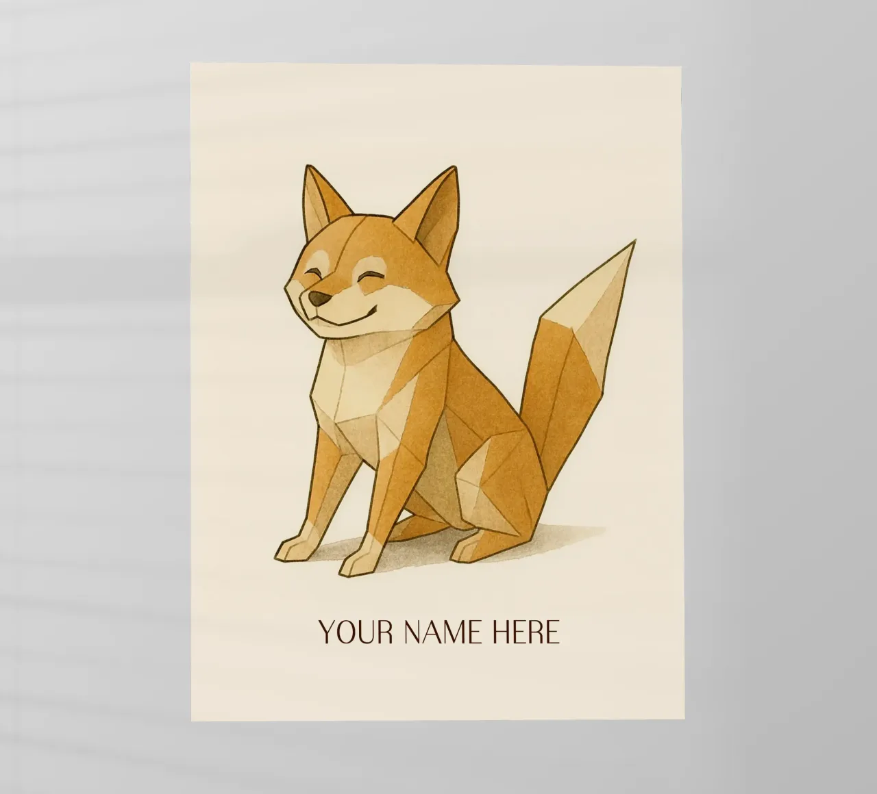 Origami Shiba Inu with Personalised First Name backlit film by japanfox