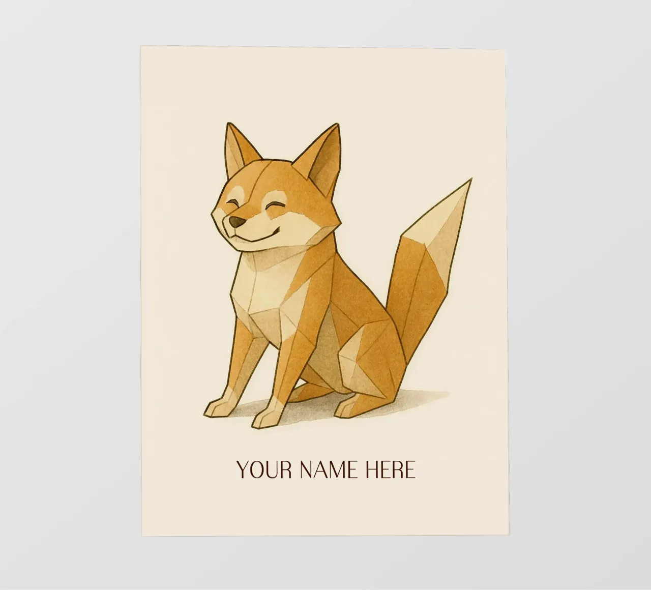 Origami Shiba Inu with Personalised First Name backlit film by japanfox