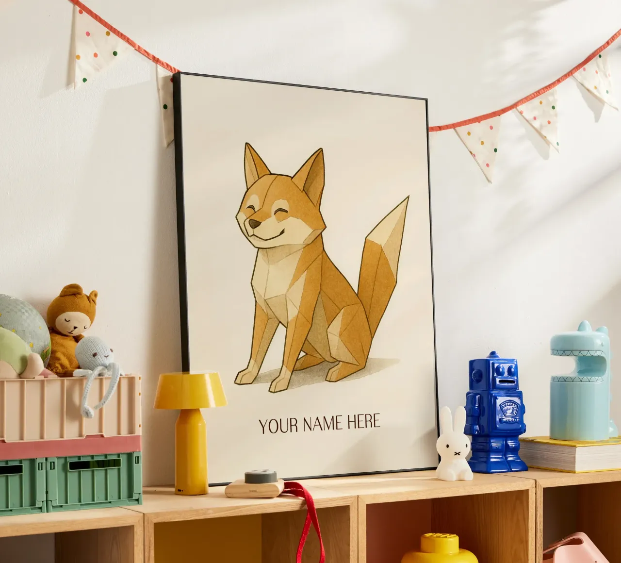 Origami Shiba Inu with Personalised First Name forex plate by japanfox